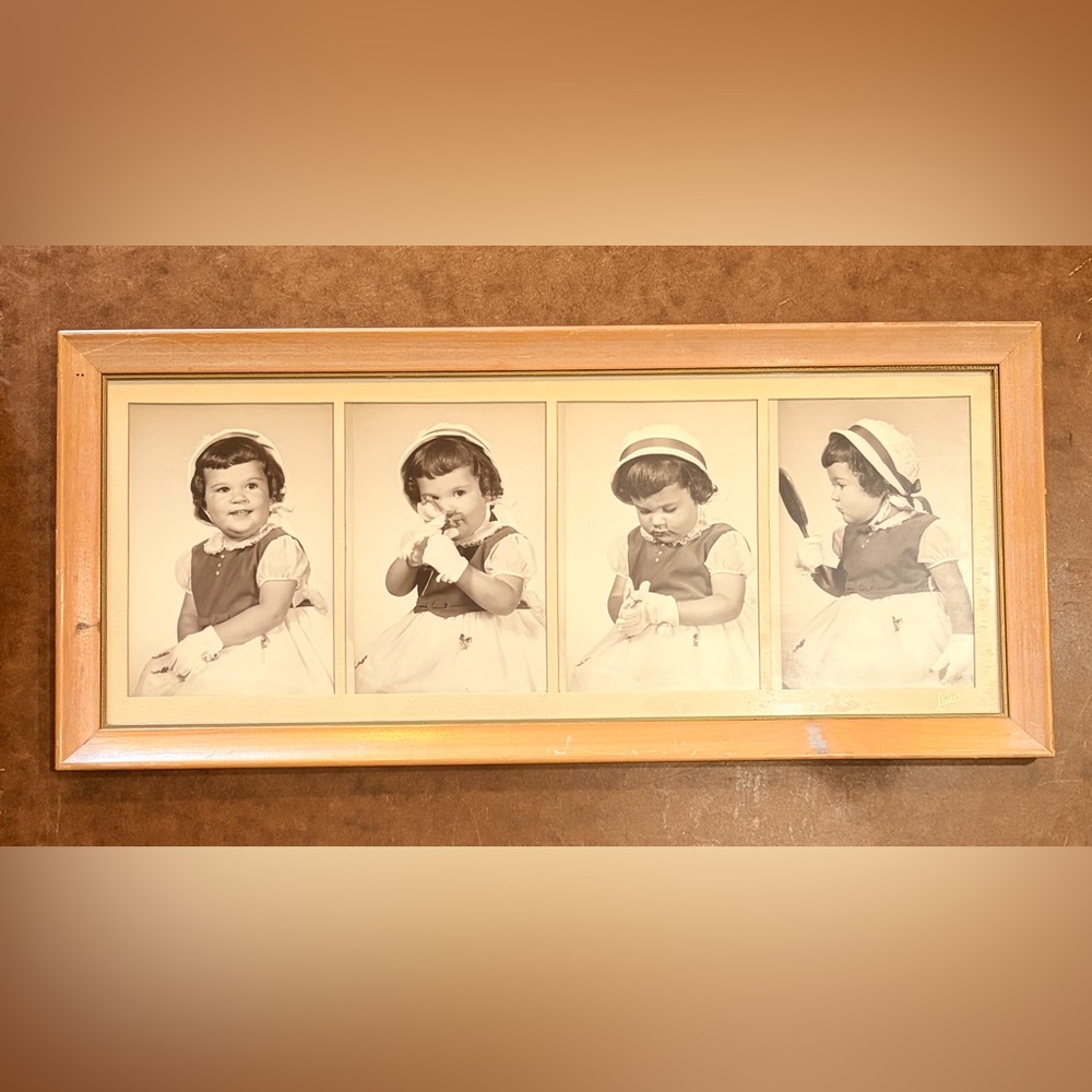 Vintage four-panel composite photograph of a young girl.